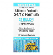 Пребиотики и пробиотики Natural Factors, Ultimate Probiotic, 24/12 Formula, 24 млрд КОЕ, 60 вегетарианских капсул