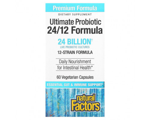 Пребиотики и пробиотики Natural Factors, Ultimate Probiotic, 24/12 Formula, 24 млрд КОЕ, 60 вегетарианских капсул Пребиотики и пробиотики Natural Factors, Ultimate Probiotic, 24/12 Formula, 24 млрд КОЕ, 60 вегетарианских капсул