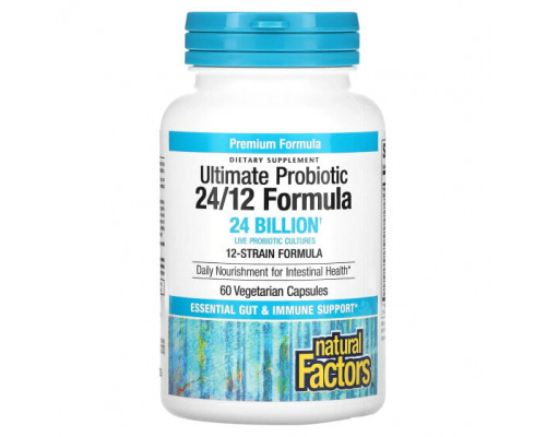 Пребиотики и пробиотики Natural Factors, Ultimate Probiotic, 24/12 Formula, 24 млрд КОЕ, 60 вегетарианских капсул Пребиотики и пробиотики Natural Factors, Ultimate Probiotic, 24/12 Formula, 24 млрд КОЕ, 60 вегетарианских капсул