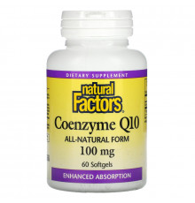 Natural Factors, Коэнзим Q10, Увеличенная абсорбция, 100 мг, 60 гелевых капсул
