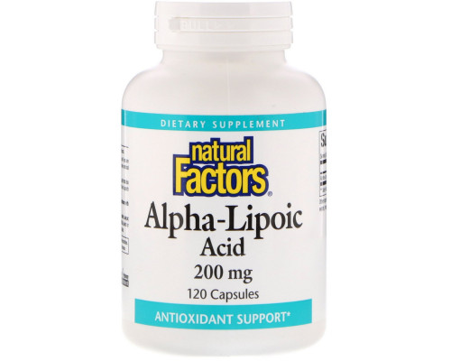 Natural Factors, Альфа-липоевая кислота, 200 мг, 120 капсул Natural Factors, Альфа-липоевая кислота, 200 мг, 120 капсул