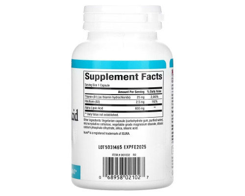 Natural Factors, Alpha-Lipoic Acid with B1 & B2, 600 mg, 60 Vegetarian Capsules