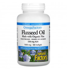 Natural Factors, OmegaFactors, Flaxseed Oil, 1,000 mg , 180 Softgels