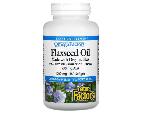 Natural Factors, OmegaFactors, Flaxseed Oil, 1,000 mg , 180 Softgels Natural Factors, OmegaFactors, Flaxseed Oil, 1,000 mg , 180 Softgels