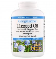 Natural Factors, Omega Factors, Льняное масло, 1000 мг, 360 желатиновых капсул