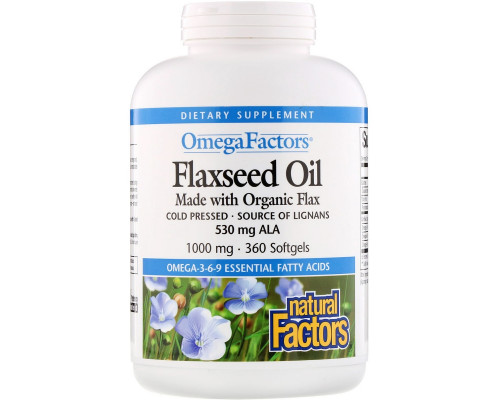 Natural Factors, Omega Factors, Льняное масло, 1000 мг, 360 желатиновых капсул Natural Factors, Omega Factors, Льняное масло, 1000 мг, 360 желатиновых капсул