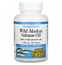 Natural Factors, Рыбий жир дикого лосося с Аляски, 1000 мг, 90 мягких капсул