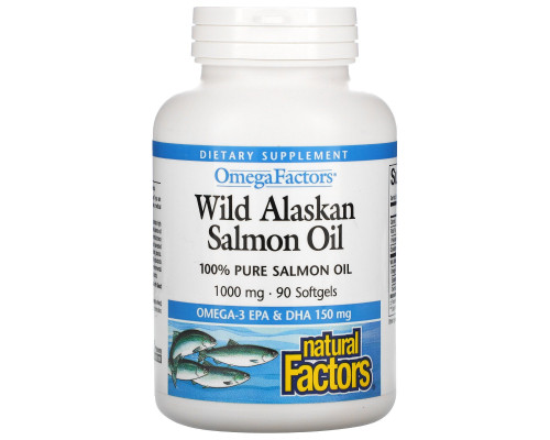 Natural Factors, Рыбий жир дикого лосося с Аляски, 1000 мг, 90 мягких капсул Natural Factors, Рыбий жир дикого лосося с Аляски, 1000 мг, 90 мягких капсул