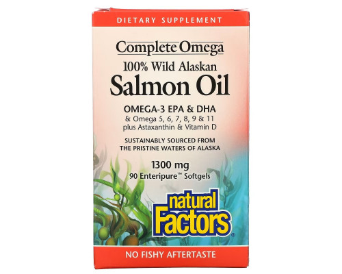 Natural Factors, 100% Wild Alaskan Salmon Oil, 1300 mg, 90 Enteripure Softgels Natural Factors, 100% Wild Alaskan Salmon Oil, 1300 mg, 90 Enteripure Softgels