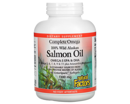 Natural Factors, 100% Wild Alaskan Salmon Oil, 1300 mg, 90 Enteripure Softgels Natural Factors, 100% Wild Alaskan Salmon Oil, 1300 mg, 90 Enteripure Softgels