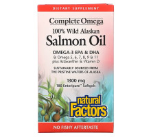 Natural Factors, 100% масло дикого аляскинского лосося, 1300 мг, 180 желатиновых капсул Enteripure
