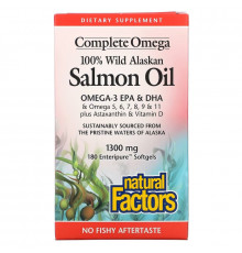 Natural Factors, 100% масло дикого аляскинского лосося, 1300 мг, 180 желатиновых капсул Enteripure