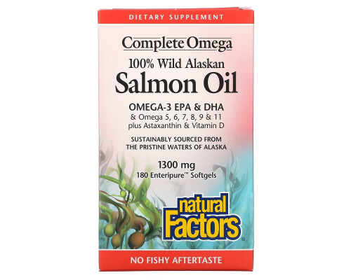 Natural Factors, 100% масло дикого аляскинского лосося, 1300 мг, 180 желатиновых капсул Enteripure Natural Factors, 100% масло дикого аляскинского лосося, 1300 мг, 180 желатиновых капсул Enteripure