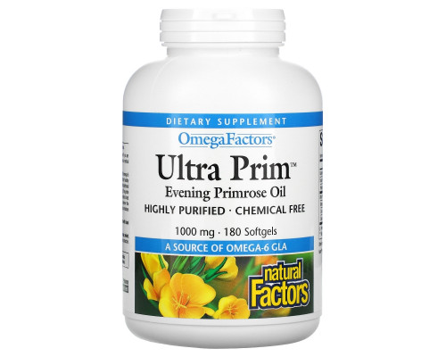 Natural Factors, OmegaFactors, Ultra Prim, Масло примулы вечерней, 1000 мг, 180 гелевых капсул Natural Factors, OmegaFactors, Ultra Prim, Масло примулы вечерней, 1000 мг, 180 гелевых капсул