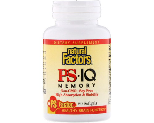 Natural Factors, PS• IQ, фосфатидилсерин и незаменимые жирные кислоты для памяти, 60 капсул Natural Factors, PS• IQ, фосфатидилсерин и незаменимые жирные кислоты для памяти, 60 капсул