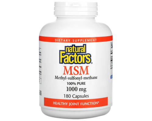 Natural Factors, МСМ, Метил-сульфонил-метан, 1 000 мг, 180 капсул Natural Factors, МСМ, Метил-сульфонил-метан, 1 000 мг, 180 капсул