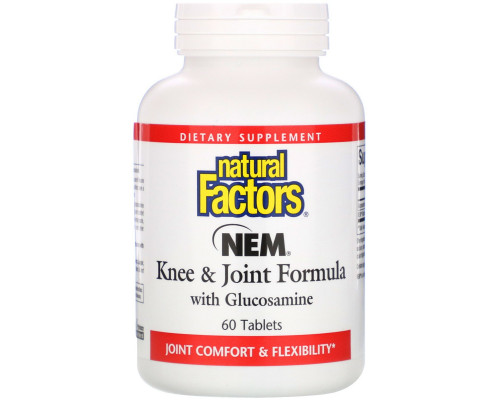 Natural Factors, Состав для колен и суставов - NEM с глюкозамином, 60 таблеток