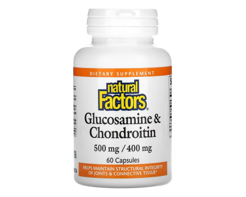 Natural Factors, Glucosamine & Chondroitin, 500 mg/400 mg, 60 Capsules Natural Factors, Glucosamine & Chondroitin, 500 mg/400 mg, 60 Capsules
