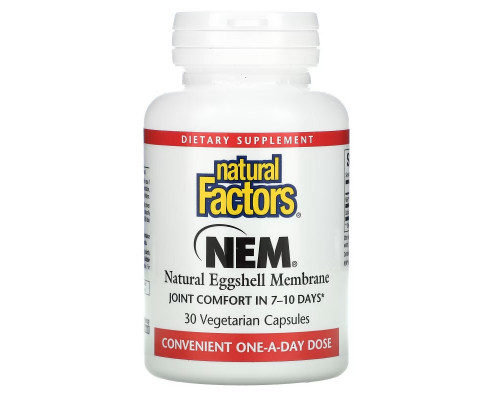 Natural Factors, NEM, натуральная оболочка из яичной скорлупы, 30 вегетарианских капсул Natural Factors, NEM, натуральная оболочка из яичной скорлупы, 30 вегетарианских капсул