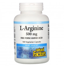 Natural Factors, L-Arginine, 500 mg, 180 Vegetarian Capsules