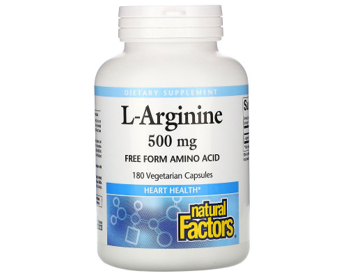 Natural Factors, L-Arginine, 500 mg, 180 Vegetarian Capsules Natural Factors, L-Arginine, 500 mg, 180 Vegetarian Capsules