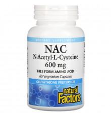 Natural Factors, NAC, N-ацетил-L-цистеин, 600 мг, 60 вегетарианских капсул