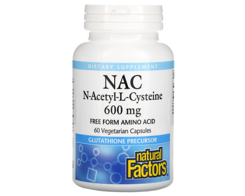 Natural Factors, NAC, N-ацетил-L-цистеин, 600 мг, 60 вегетарианских капсул Natural Factors, NAC, N-ацетил-L-цистеин, 600 мг, 60 вегетарианских капсул