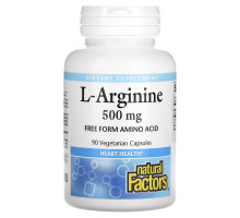 Natural Factors, L-аргинин, 500 мг, 90 вегетарианских капсул