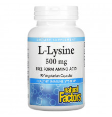Natural Factors, L-Lysine, 500 mg, 90 Vegetarian Capsules
