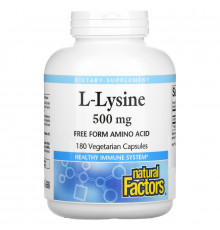 Natural Factors, L-Lysine, 500 mg, 180 Vegetarian Capsules