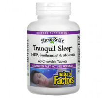 Для здорового сна Natural Factors, Stress-Relax, Tranquil Sleep, добавка для здорового сна, 60 жевательных таблеток