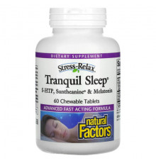 Для здорового сна Natural Factors, Stress-Relax, Tranquil Sleep, добавка для здорового сна, 60 жевательных таблеток