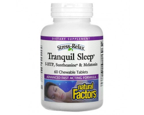 Для здорового сна Natural Factors, Stress-Relax, Tranquil Sleep, добавка для здорового сна, 60 жевательных таблеток Для здорового сна Natural Factors, Stress-Relax, Tranquil Sleep, добавка для здорового сна, 60 жевательных таблеток