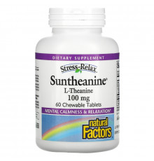 Natural Factors, Stress-Relax, Suntheanine, L-тианин, 100 мг, 60 жевательных таблеток