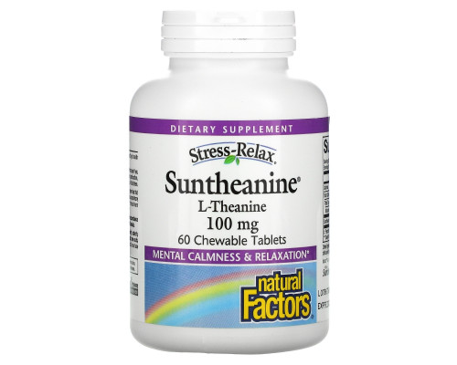 Natural Factors, Stress-Relax, Suntheanine, L-тианин, 100 мг, 60 жевательных таблеток Natural Factors, Stress-Relax, Suntheanine, L-тианин, 100 мг, 60 жевательных таблеток