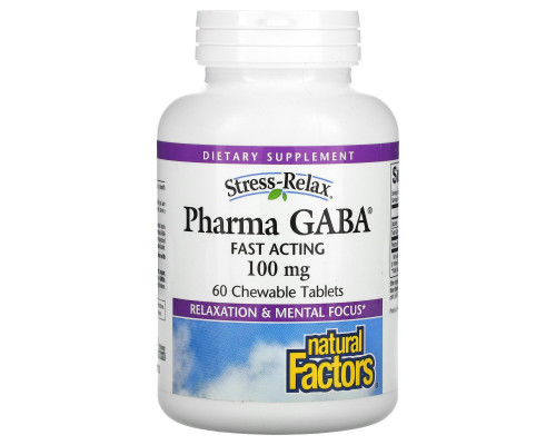Natural Factors, Stress-Relax, Pharma GABA, 60 жевательных таблеток Natural Factors, Stress-Relax, Pharma GABA, 60 жевательных таблеток