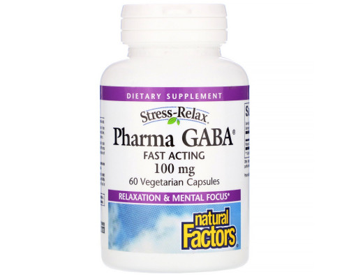 Natural Factors, Stress Relax, Pharma GABA, 100 мг, 60 растительных капсул Natural Factors, Stress Relax, Pharma GABA, 100 мг, 60 растительных капсул