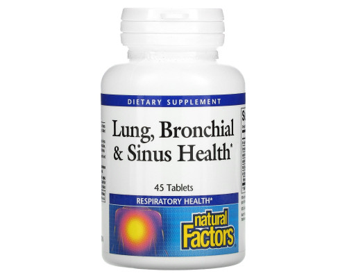 Natural Factors, Lung, Bronchial & Sinus Health, 45 таблеток Natural Factors, Lung, Bronchial & Sinus Health, 45 таблеток