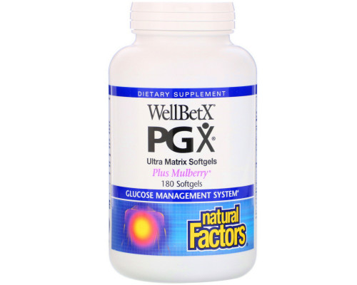 Natural Factors, WellBetX PGX, с шелковицей, 180 гелевых капсул Natural Factors, WellBetX PGX, с шелковицей, 180 гелевых капсул