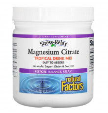Natural Factors, Цитрат магния, смесь для приготовления напитка со вкусом тропических фруктов, 250 г (8,8 унции)