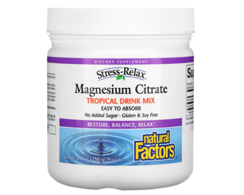 Natural Factors, Цитрат магния, смесь для приготовления напитка со вкусом тропических фруктов, 250 г (8,8 унции) Natural Factors, Цитрат магния, смесь для приготовления напитка со вкусом тропических фруктов, 250 г (8,8 унции)
