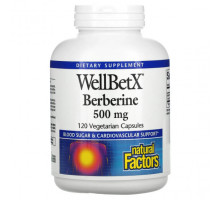 Фрукты и ягоды Natural Factors, WellBetX, берберин, 500 мг, 120 вегетарианских капсул