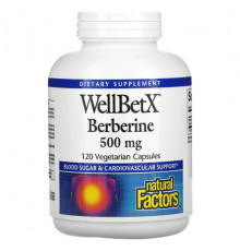 Фрукты и ягоды Natural Factors, WellBetX, берберин, 500 мг, 120 вегетарианских капсул