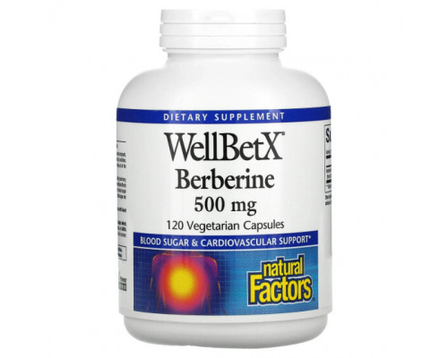 Фрукты и ягоды Natural Factors, WellBetX, берберин, 500 мг, 120 вегетарианских капсул Фрукты и ягоды Natural Factors, WellBetX, берберин, 500 мг, 120 вегетарианских капсул
