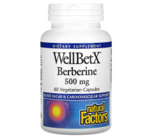 Фрукты и ягоды Natural Factors, WellBetX, берберин, 500 мг, 60 вегетарианских капсул