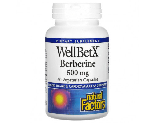 Фрукты и ягоды Natural Factors, WellBetX, берберин, 500 мг, 60 вегетарианских капсул Фрукты и ягоды Natural Factors, WellBetX, берберин, 500 мг, 60 вегетарианских капсул