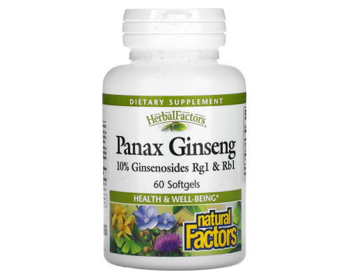 Natural Factors, женьшень обыкновенный (Panax ginseng), 60 мягких таблеток Natural Factors, женьшень обыкновенный (Panax ginseng), 60 мягких таблеток