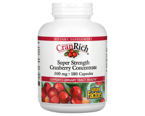 Natural Factors, CranRich, Супер сила концентрата клюквы, 500 мг, 180 капсул Natural Factors, CranRich, Супер сила концентрата клюквы, 500 мг, 180 капсул