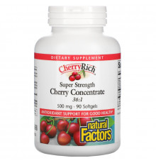 Natural Factors, CherryRich, сверхмощный экстракт плодов вишни, 500 мг, 90 мягких капсул