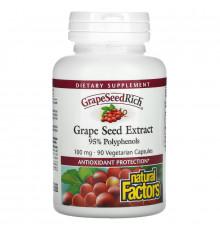 Natural Factors, Экстракт виноградных косточек, 100 мг, 90 капсул